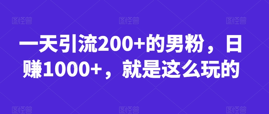 一天引流200+的男粉，日赚1000+，就是这么玩的【揭秘】-副业宝典