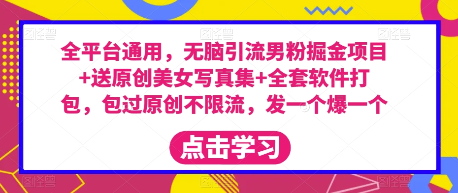 全平台通用，无脑引流男粉掘金项目+送原创美女写真集+全套软件打包，包过原创不限流，发一个爆一个【揭秘】-副业宝典