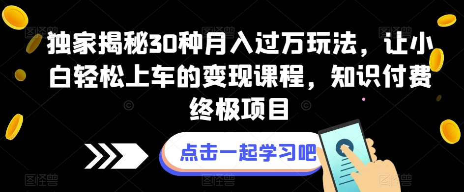 独家揭秘30种月入过万玩法，让小白轻松上车的变现课程，知识付费终极项目【揭秘】-副业宝典