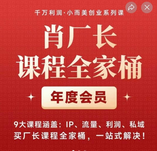 肖厂长课程全家桶，​9大课程涵盖:IP、流量、利润、私域、买厂长课程全家桶，一站式解决！-副业宝典
