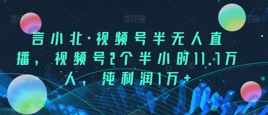 言小北·视频号半无人直播，视频号2个半小时11.7万人，纯利润1万+-副业宝典