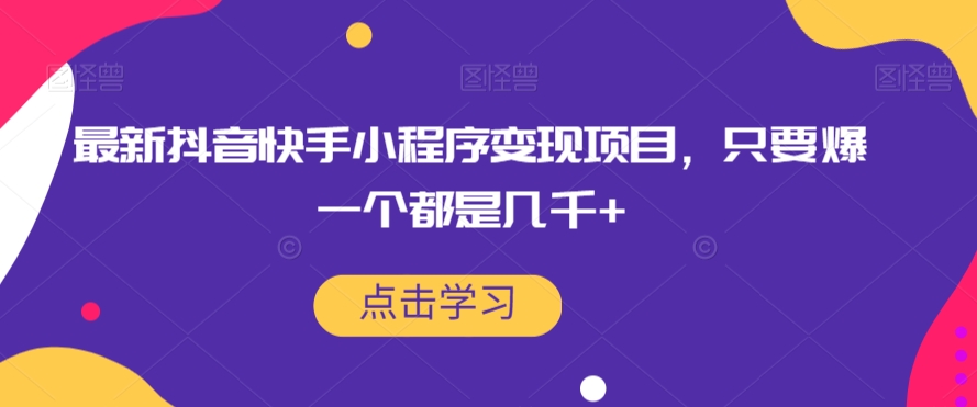 最新抖音快手小程序变现项目，只要爆一个都是几千+-副业宝典