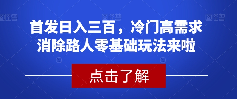 首发日入三百，冷门高需求消除路人零基础玩法来啦【揭秘】-副业宝典