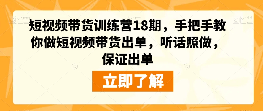 短视频带货训练营18期，手把手教你做短视频带货出单，听话照做，保证出单-副业宝典