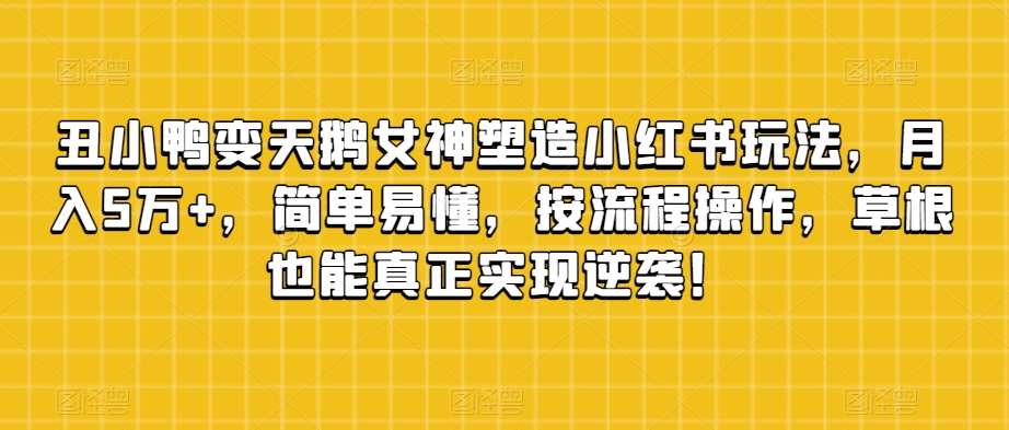 丑小鸭变天鹅女神塑造小红书玩法，月入5万+，简单易懂，按流程操作，草根也能真正实现逆袭！-副业宝典