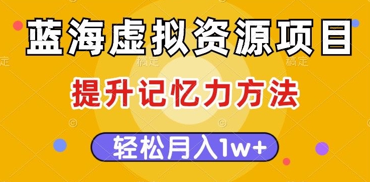 蓝海虚拟资源项目，提升记忆力方法，多种变现方式，轻松月入1w+【揭秘】-副业宝典