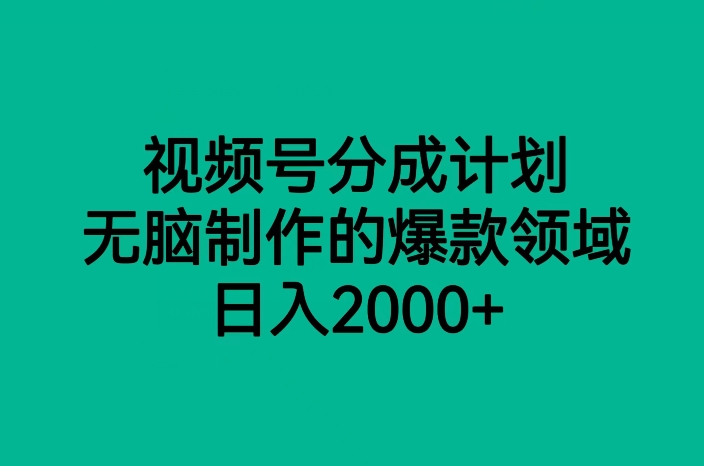 视频号分成计划，无脑制作的爆款领域，日入2000+-副业宝典