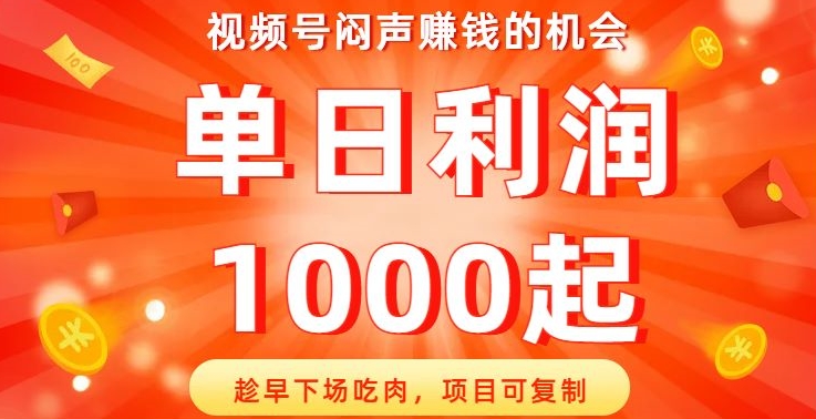 视频号闷声赚钱的机会，趁早下场吃肉，项目可复制，单日利润1000起【揭秘】-副业宝典