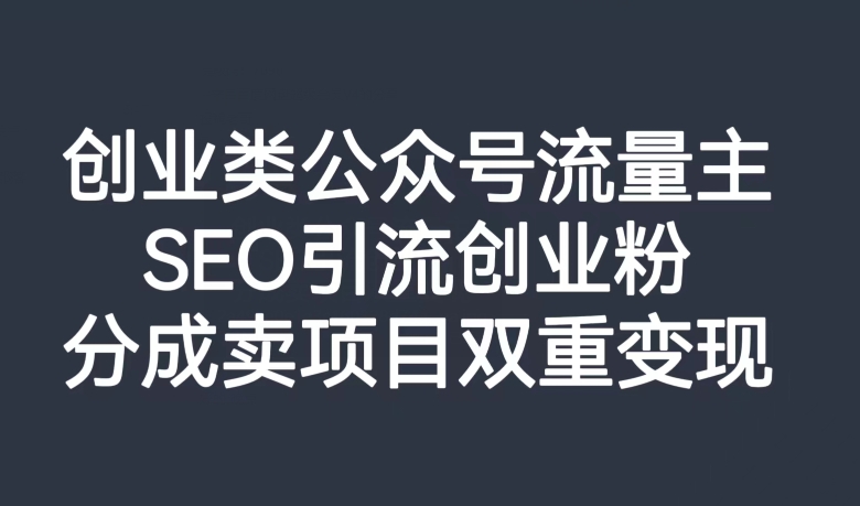 创业类公众号流量主，SEO引流创业粉，分成卖项目双重变现【揭秘】-副业宝典