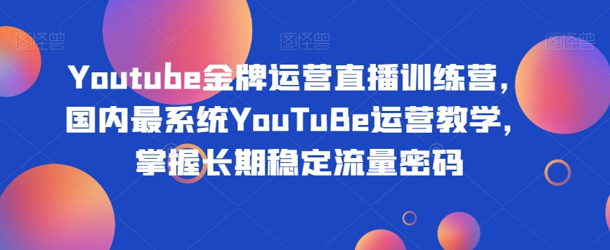 Youtube金牌运营直播训练营，国内最系统YouTuBe运营教学，掌握长期稳定流量密码-副业宝典