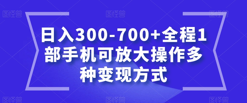 日入300-700+全程1部手机可放大操作多种变现方式【揭秘】-副业宝典