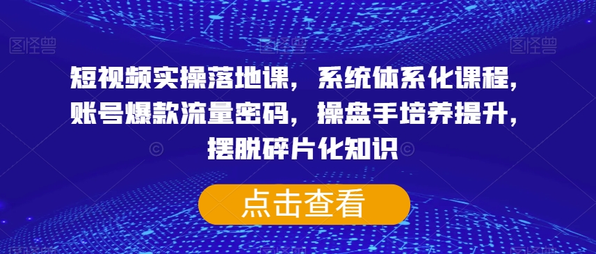 短视频实操落地课，系统体系化课程，账号爆款流量密码，操盘手培养提升，摆脱碎片化知识-副业宝典