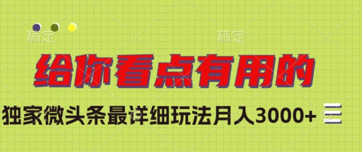 独家微头条最详细玩法，月入3000+【揭秘】-副业宝典