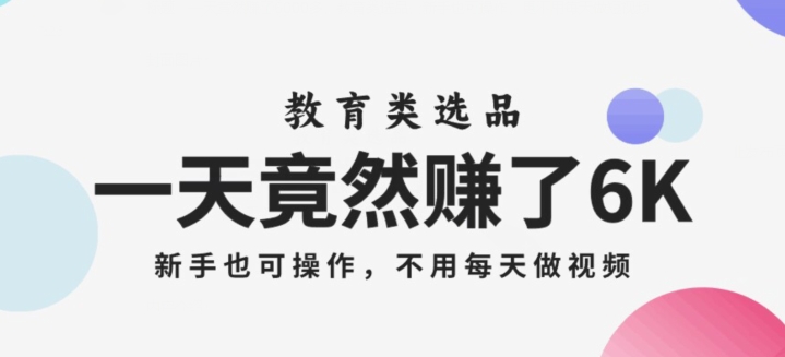 一天竟然赚了6000多，教育类选品，新手也可操作，更不用每天做短视频【揭秘】-副业宝典