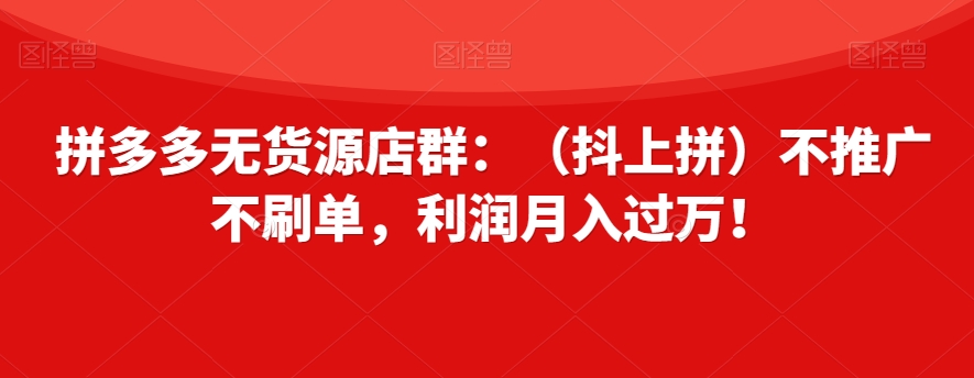 拼多多无货源店群：（抖上拼）不推广不刷单，利润月入过万！【揭秘】-副业宝典
