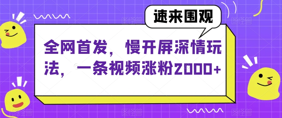 全网首发，慢开屏深情玩法，一条视频涨粉2000+【揭秘】-副业宝典