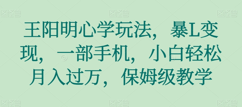 王阳明心学玩法，暴L变现，一部手机，小白轻松月入过万，保姆级教学【揭秘】-副业宝典
