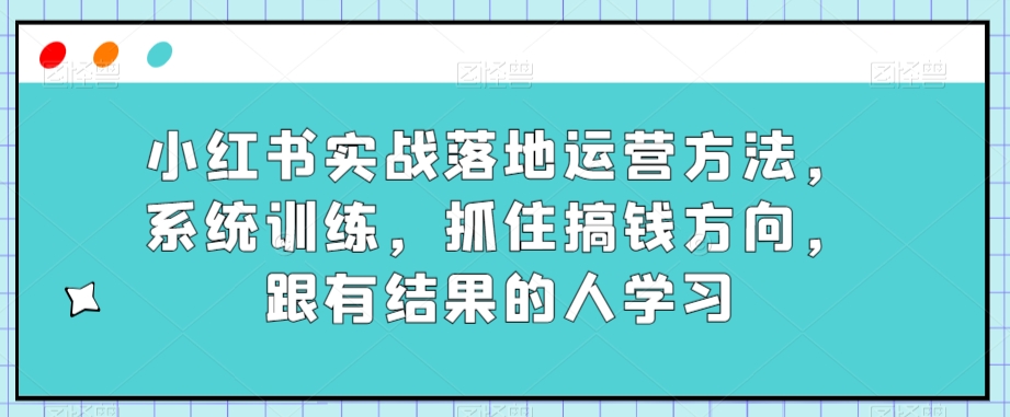 小红书实战落地运营方法，系统训练，抓住搞钱方向，跟有结果的人学习-副业宝典