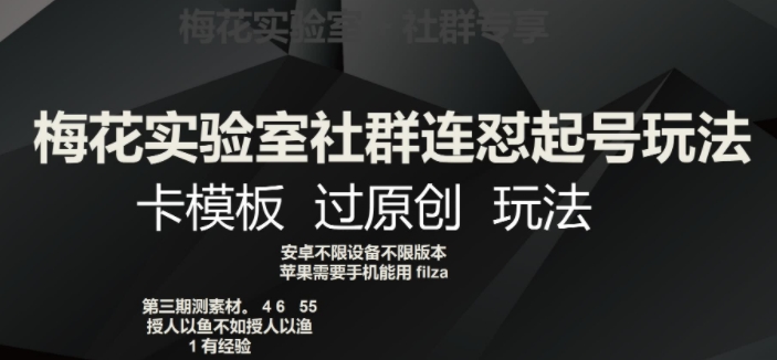 梅花实验室社群连怼起号玩法，卡模板过原创玩法【揭秘】-副业宝典