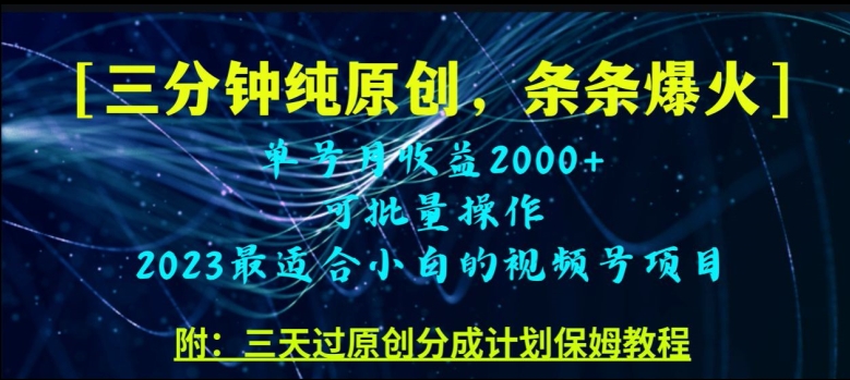 三分钟制作视频号纯原创，条条爆款，轻松月入过万【揭秘】-副业宝典