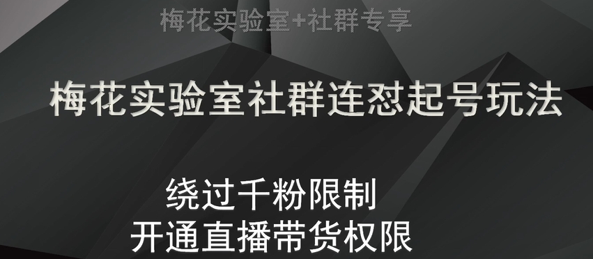 梅花实验室社群连怼起号玩法，视频号绕过千粉限制，开通直播带货权限【揭秘】-副业宝典