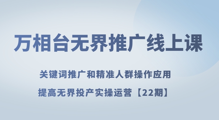 万相台无界推广线上课关键词推广和精准人群操作应用，提高无界投产实操运营【22期】-副业宝典