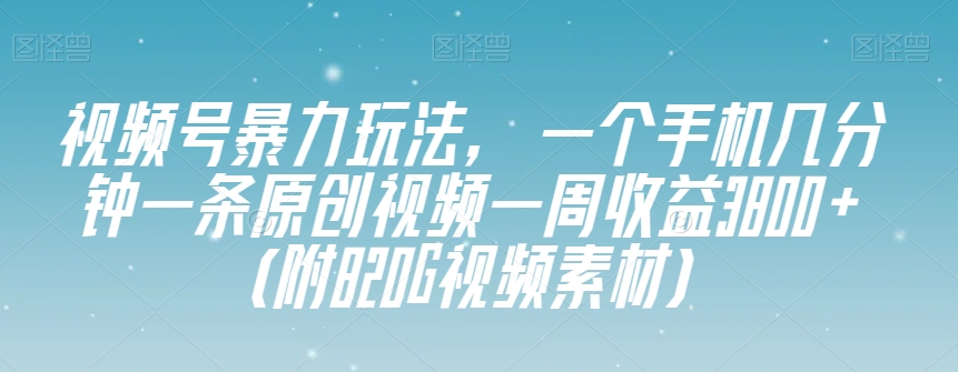 视频号暴力玩法，一个手机几分钟一条原创视频一周收益3800+（附820G视频素材）-副业宝典