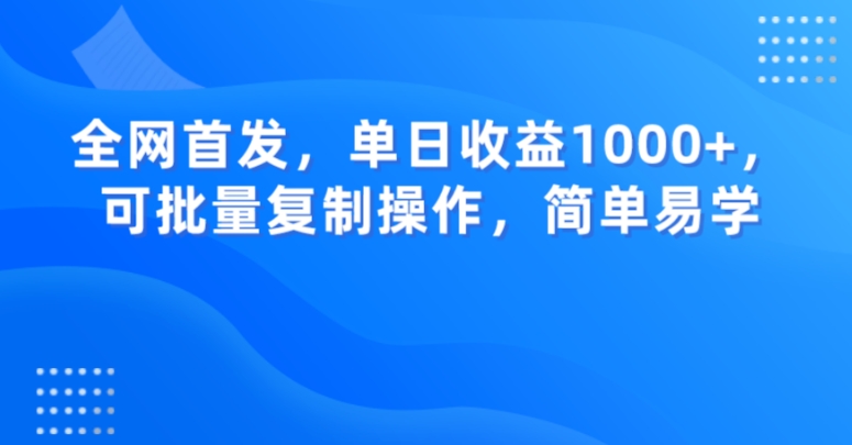 全网首发，单日收益1000+，可批量复制操作，简单易学【揭秘】-副业宝典
