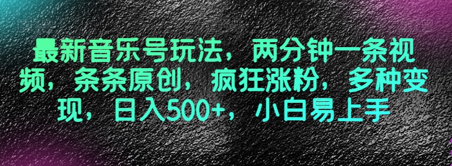 最新音乐号玩法，两分钟一条视频，条条原创，疯狂涨粉，多种变现，日入500+，小白易上手【揭秘】-副业宝典