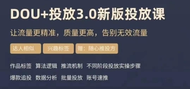 dou+豆荚投放实操课3.0新版，让流量更精准，质量更高，告别无效流量-副业宝典