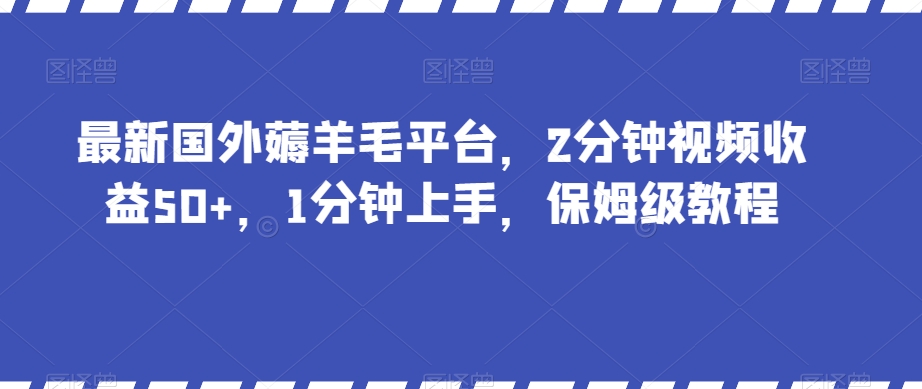 最新国外薅羊毛平台，2分钟视频收益50+，1分钟上手，保姆级教程【揭秘】-副业宝典