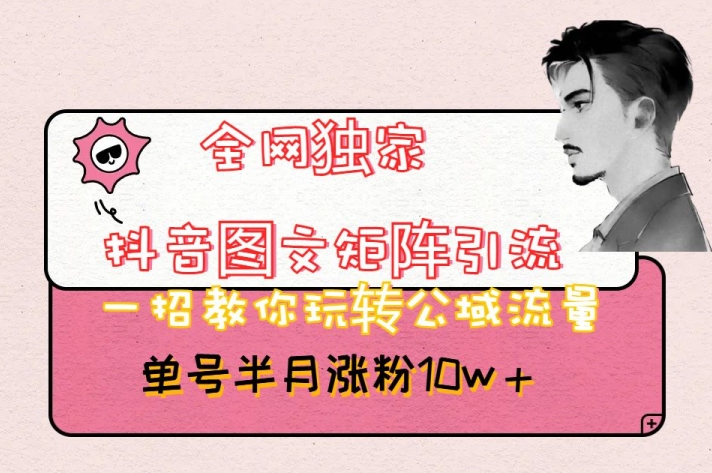 全网独家抖音图文矩阵引流，一招教你玩转公域流量，单号半月涨粉10w+【揭秘】-副业宝典