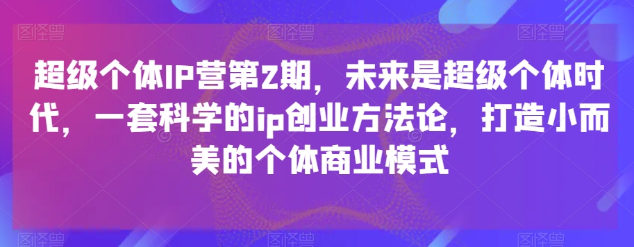 超级个体IP营第2期，未来是超级个体时代，一套科学的ip创业方法论，打造小而美的个体商业模式-副业宝典