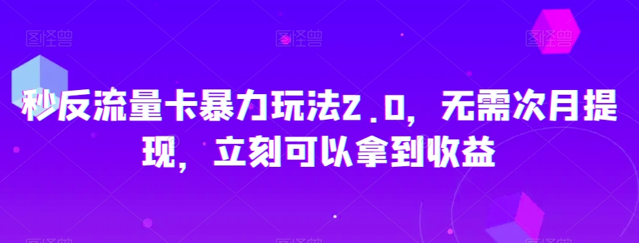 秒反流量卡暴力玩法2.0，无需次月提现，立刻可以拿到收益【揭秘】-副业宝典