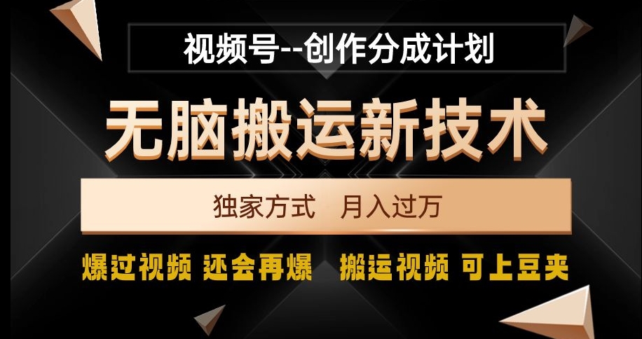 视频号无脑搬运新技术，破原创壕流量，独家方式，爆过视频，还会再爆【揭秘】-副业宝典