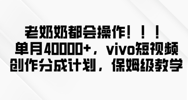 老奶奶都会操作，新平台无脑操作，单月40000+，vivo短视频创作分成计划【揭秘】-副业宝典