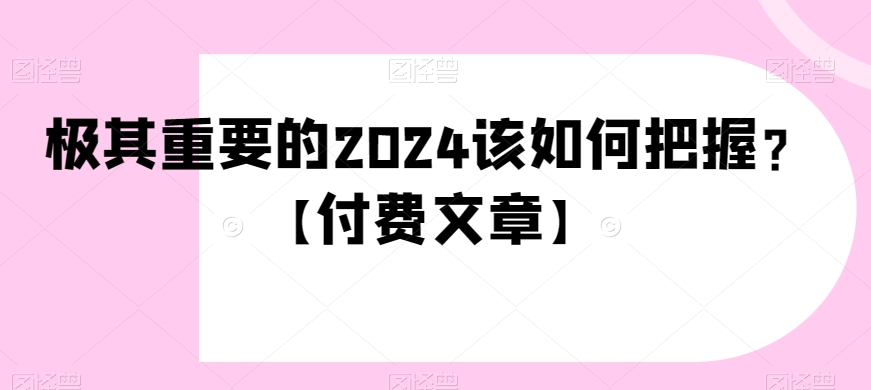 极其重要的2024该如何把握？【付费文章】-副业宝典