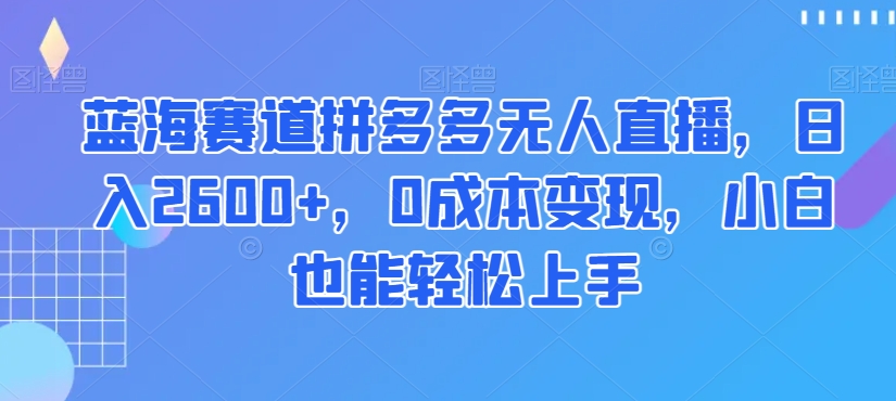 蓝海赛道拼多多无人直播，日入2600+，0成本变现，小白也能轻松上手【揭秘】-副业宝典