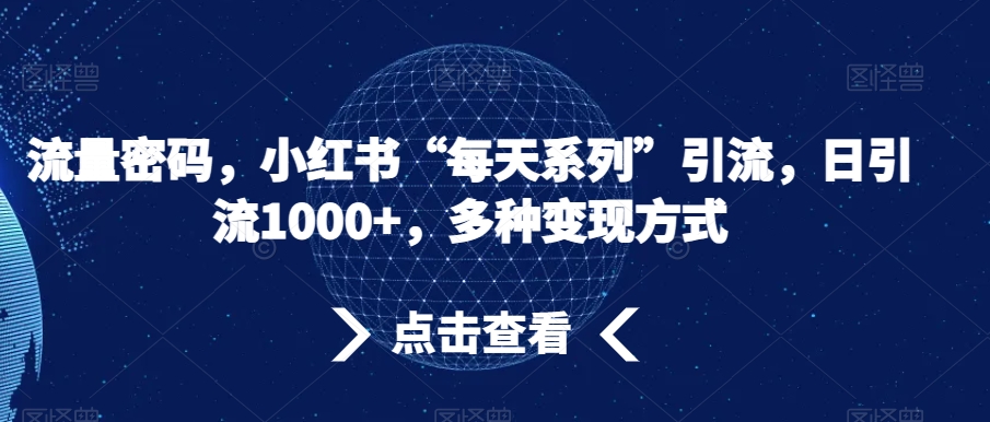 流量密码，小红书“每天系列”引流，日引流1000+，多种变现方式【揭秘】-副业宝典