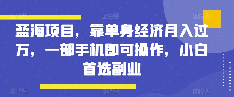 蓝海项目，靠单身经济月入过万，一部手机即可操作，小白首选副业【揭秘】-副业宝典