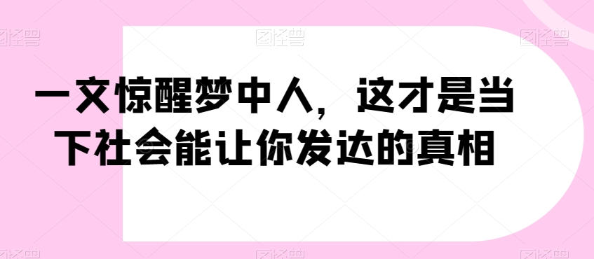 一文惊醒梦中人，这才是当下社会能让你发达的真相【公众号付费文章】-副业宝典