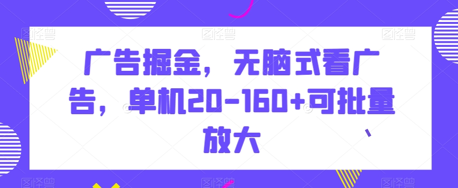 广告掘金，无脑式看广告，单机20-160+可批量放大【揭秘】-副业宝典