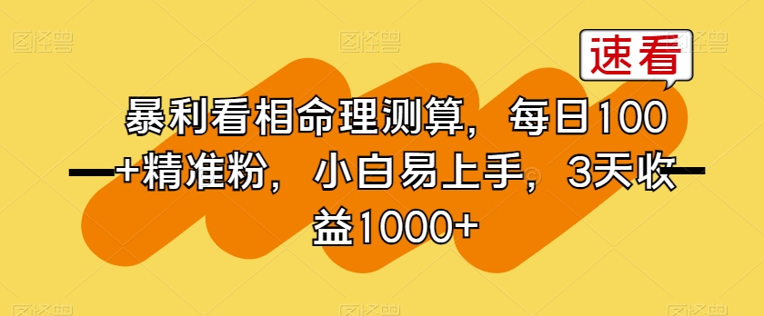 暴利看相命理测算，每日100+精准粉，小白易上手，3天收益1000+【揭秘】-副业宝典