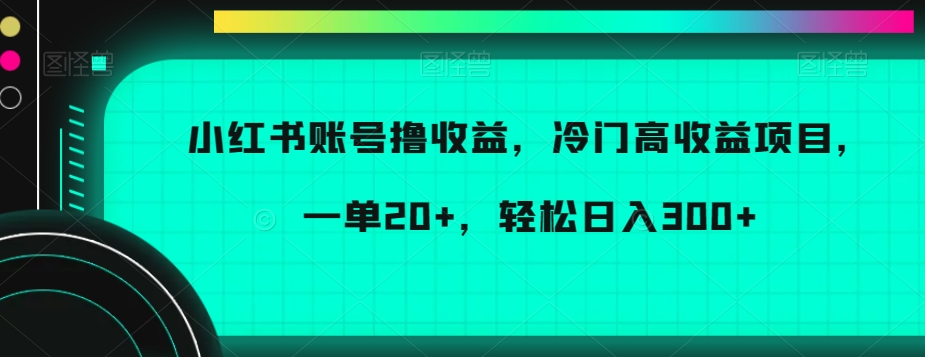 小红书账号撸收益，冷门高收益项目，一单20+，轻松日入300+【揭秘】-副业宝典