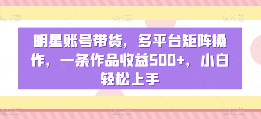 明星账号带货，多平台矩阵操作，一条作品收益500+，小白轻松上手-副业宝典