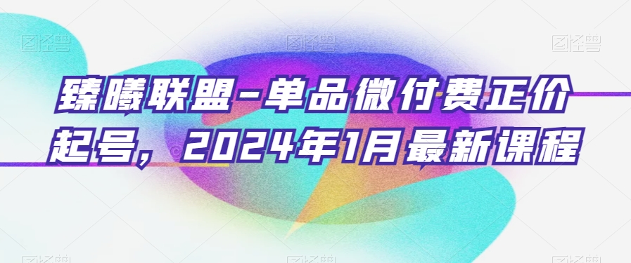 臻曦联盟-单品微付费正价起号，2024年1月最新课程-副业宝典