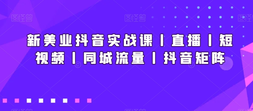 新美业抖音实战课丨直播丨短视频丨同城流量丨抖音矩阵-副业宝典