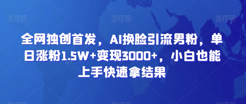 全网独创首发，AI换脸引流男粉，单日涨粉1.5W+变现3000+，小白也能上手快速拿结果-副业宝典