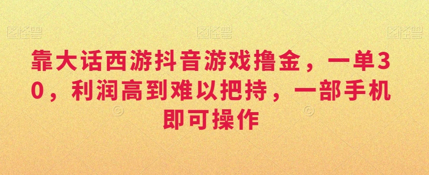 靠大话西游抖音游戏撸金，一单30，利润高到难以把持，一部手机即可操作，日入3000+-副业宝典