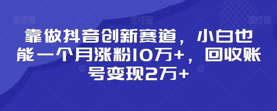靠做抖音创新赛道，小白也能一个月涨粉10万+，回收账号变现2万+-副业宝典
